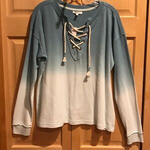 New Maurices Blue and White Ombre Lace-Up Sweatshirt